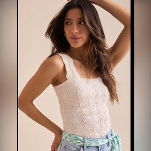 Pink Rose Cream Textured Square-Neck Tank